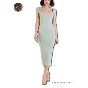 Windsor NWT Cute Ease Cap Sleeve Cutout Open Back Midi Dress Mint Green Large